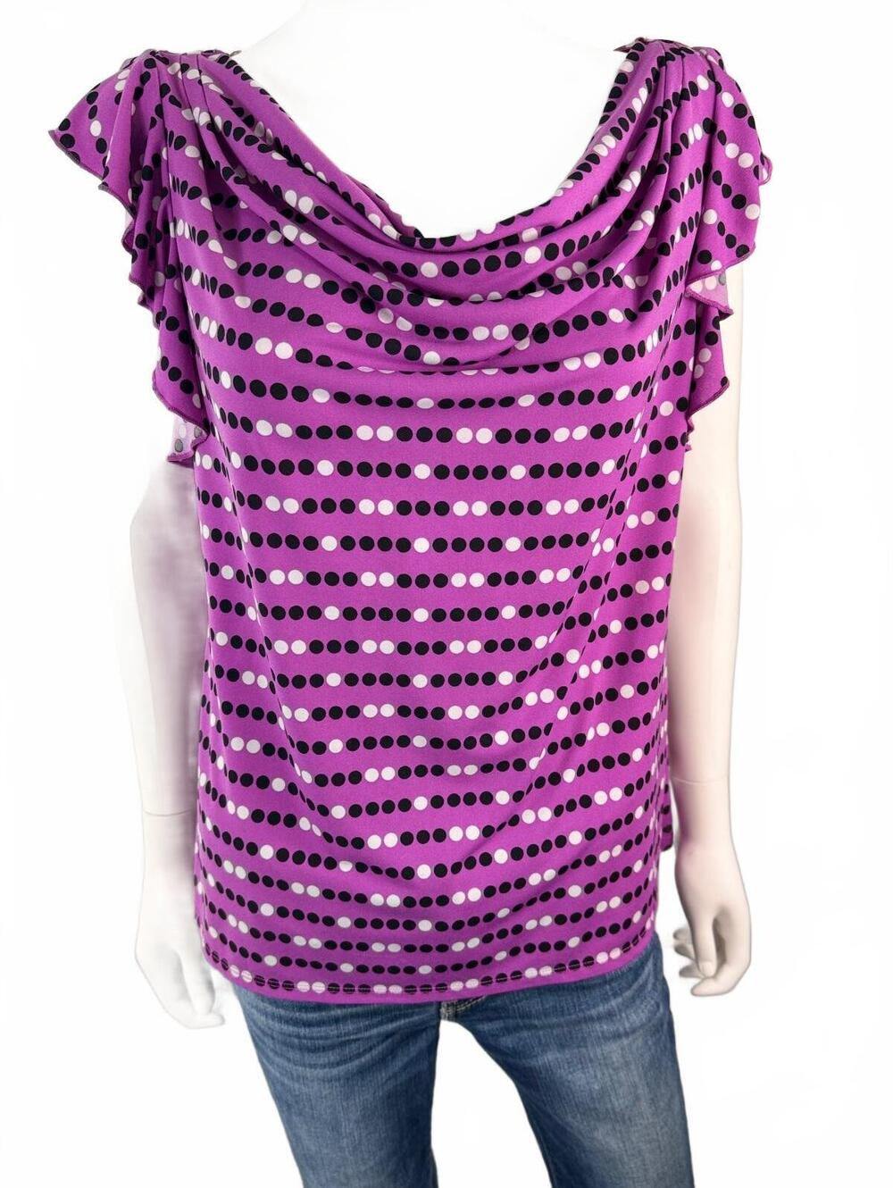 Worthington Purple Polka Dot Cowl Neck Blouse, Size Large